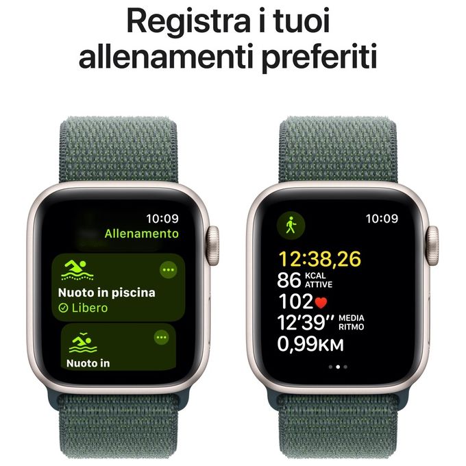 Apple MXGH3QL-A Apple Watch SE Smartwatch GPS + Cellular 40 mm con Cassa in Alluminio Starlight e Cinturino Sport Loop colore Verde Lago