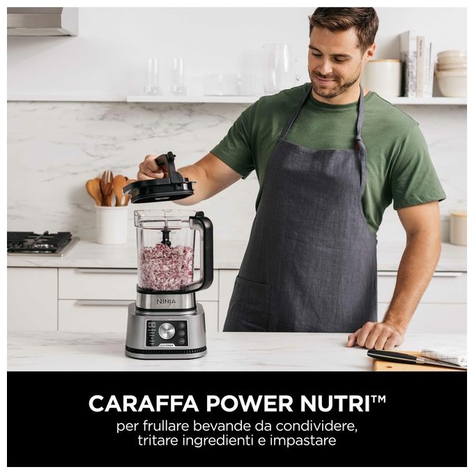 Ninja CB350EU Power Nutri Frullatore 3 in 1 1200W Smart Torque Auto-iQ caraffa 2.1L bicchiere 700ml ciotola 400ml colore Argento