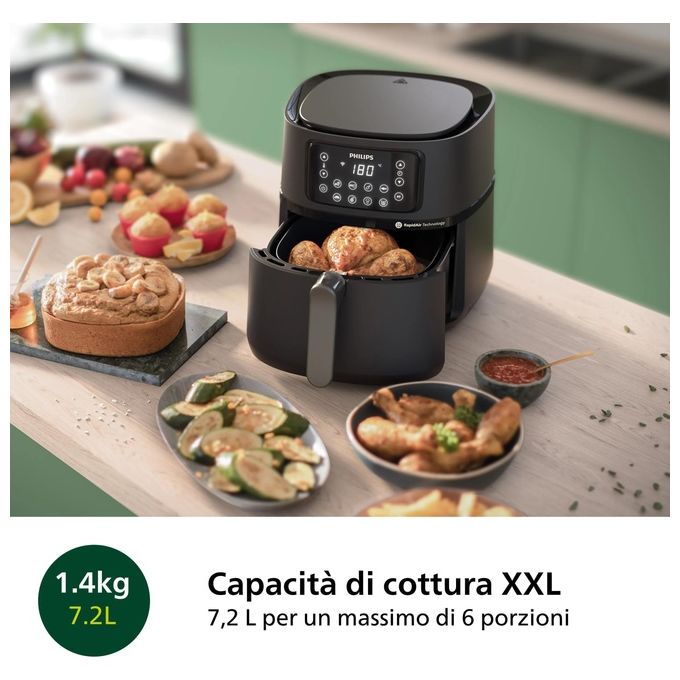 Philips HD9285-93 Friggitrice ad aria XXL Serie 5000 7,2 L 2000 W 16 programmi Wi-Fi colore Nero