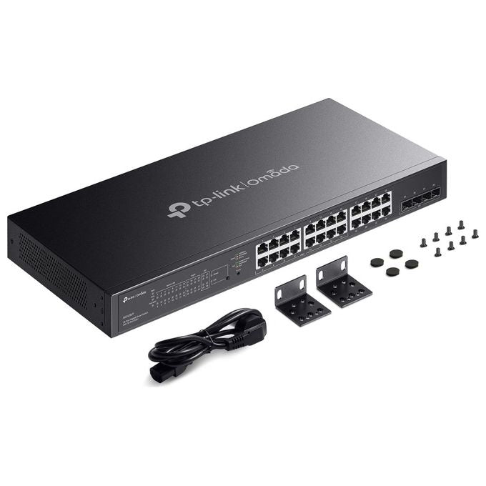 TP-Link SG2428LP Switch PoE Gigabit a 28 porte 16x PoE+ 802.3af-at 30W Budget PoE 150W Gestione Cloud Omada Design senza ventola Struttura in metallo colore Nero