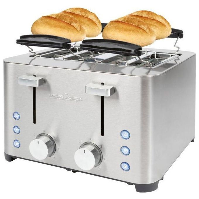 ProfiCook PC-TA 1252 Tostapane 4 Fette Acciaio Inox 1500 W Fessure Extra Large 40 mm con Funzioni Scongelamento Riscaldamento Arresto Rapido colore Acciaio Inox