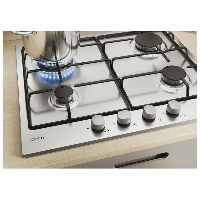 Candy CHW6BR4WX Piano Cottura a Gas 4 Zone 60 cm Acciaio Inox