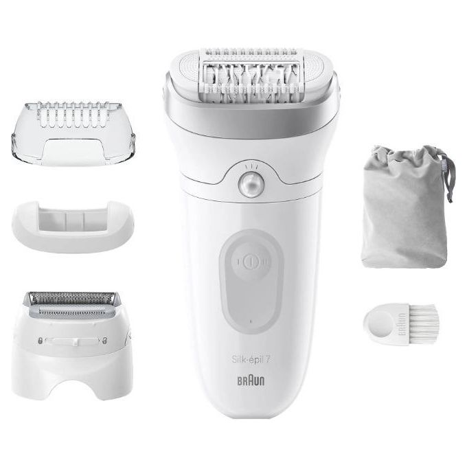 Braun 7-041 Silk-épil 7 Epilatore Elettrico Wet Dry Tecnologia MicroGrip 40 Pinze Ricaricabile colore Grigio Bianco