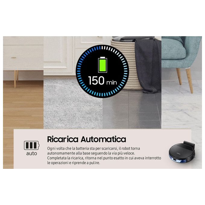 Samsung VR05R5050WK Aspirapolvere Robot 2 in 1 Aspira e Lava Motore Wi-Fi Programmabile da Remoto Nero
