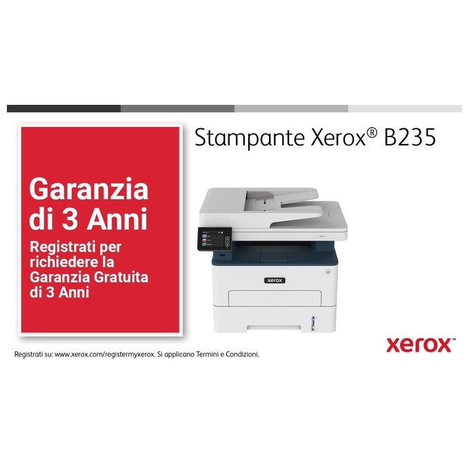 Xerox B235V_DNI B235 Stampante Multifunzione Laser A4 Monocromatica 34 ppm Fronte Retro Wireless Copia Scansione Fax Touchscreen colore Bianco