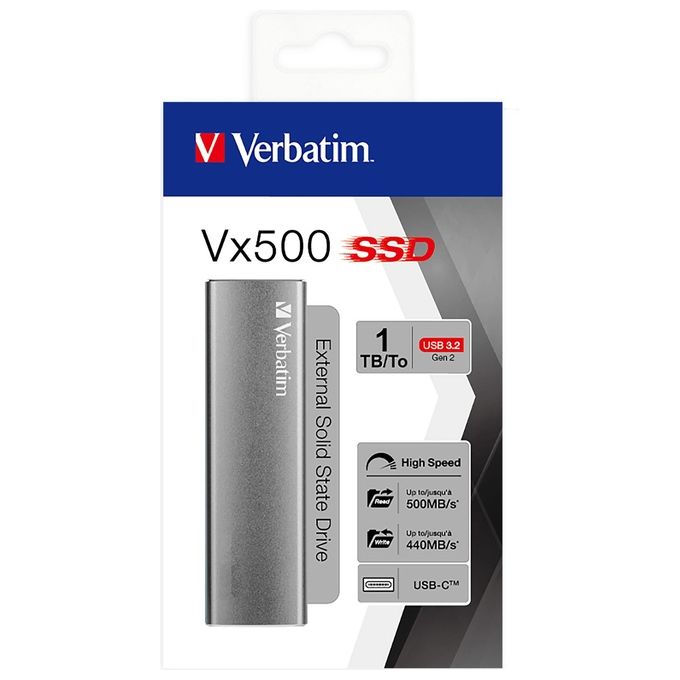 Verbatim, SSD Esterno 1 TB, USB-C 3.2 Gen 2, Vx500, Argento