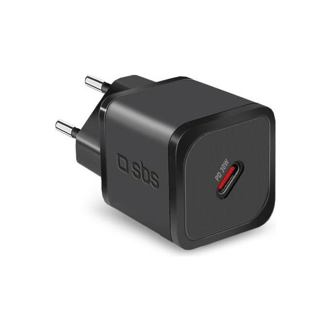 SBS TETRGAN1C30W Caricabatterie con Tecnologia GaN 30W USB-C Power Delivery Ricarica Rapida per Smartphone Tablet e Laptop colore Nero