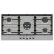 Bosch PCR9A5I90 Serie 6 Piano cottura a gas 90 cm 5 fuochi Wok centrale FlameSelect griglie in ghisa colore Acciaio Inox