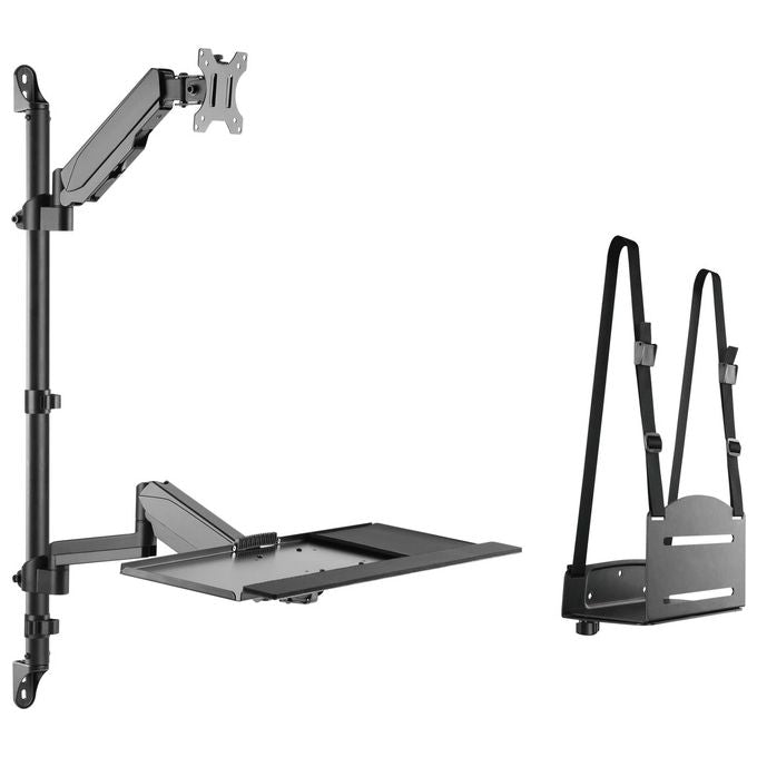 Equip 650170 Workstation per Monitor Singolo da Parete 17''-32'' VESA 100x100 Portata 8 Kg con Ripiano Tastiera Regolabile colore Nero