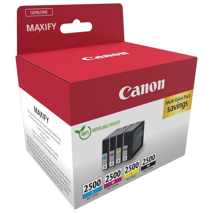 Canon PGI-2500 Cartuccia Inkjet Confezione Multipla 4 pz Inchiostro Pigmentato colore Nero Ciano Magenta Giallo