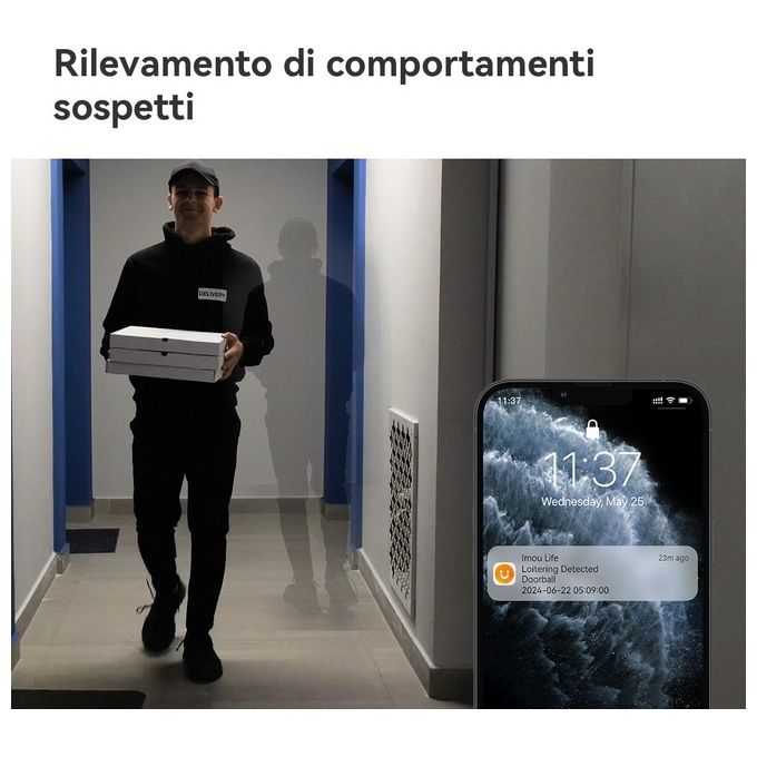 Imou DB-2SP-3T0W-DS2S Doorbell 2S Kit Videocitofono Wi-Fi 2K 3MP Batteria 5000 mAh Visione Notturna IR colore Nero