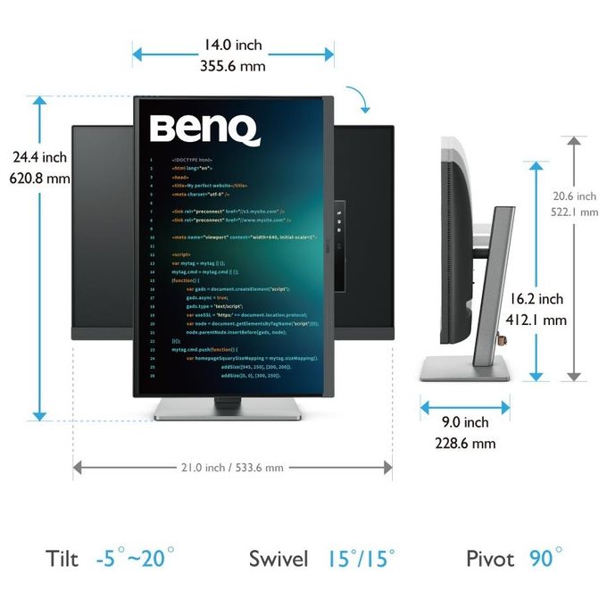 BenQ RD240Q Serie RD Monitor PC 24,1'' WQXGA IPS 2560x1600 USB Type-C 90W colore Nero