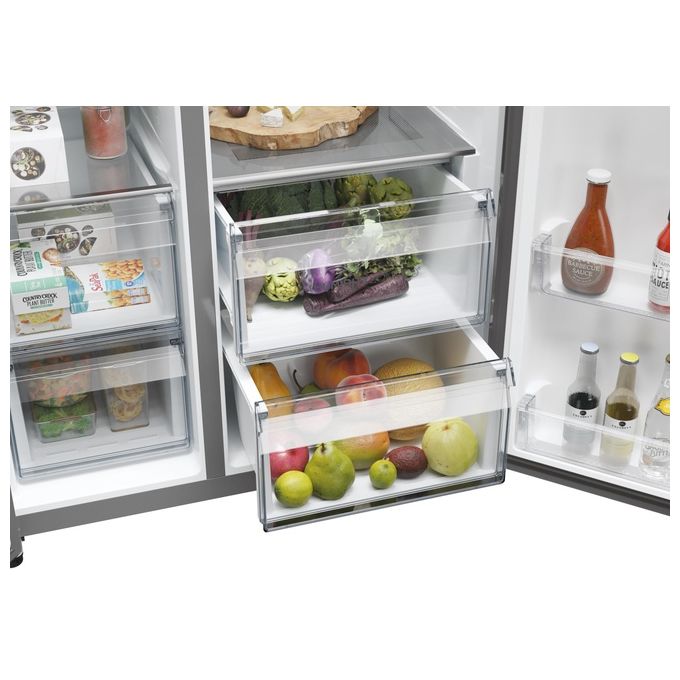 Haier HSW79F18ANMM SBS 90 Serie 7 Frigorifero Side by Side 611 L 177,5 cm Classe A 35 dB No Frost Humidity Zone Wi-Fi colore Platinum Inox