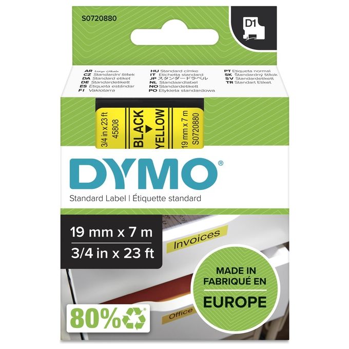 Dymo Nastro D1 19mmx7m Nero Giallo