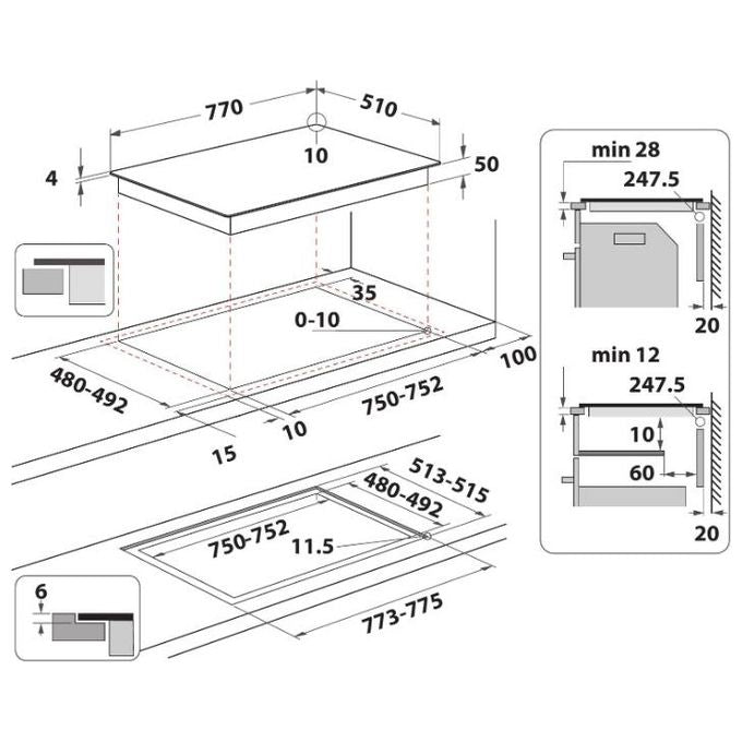 Hotpoint 869991662260 HS 1377C CPNE Piano cottura a induzione 77 cm 4 zone Flexi Duo colore Nero