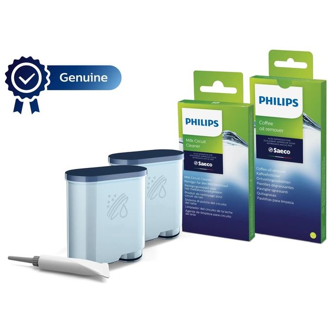 Philips CA6707-10 AquaClean Kit Manutenzione Macchine da Caffe' Automatiche 2 Filtri 6 Pastiglie Sgrassanti 6 Bustine Detergente Latte 1 Lubrificante colore Multicolore