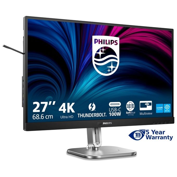 Philips 27B2U6903-00 6000 Series Monitor PC 27'' 4K UHD 3840x2160 IPS 60Hz 4ms Thunderbolt 4 USB Hub Altoparlanti colore Antracite