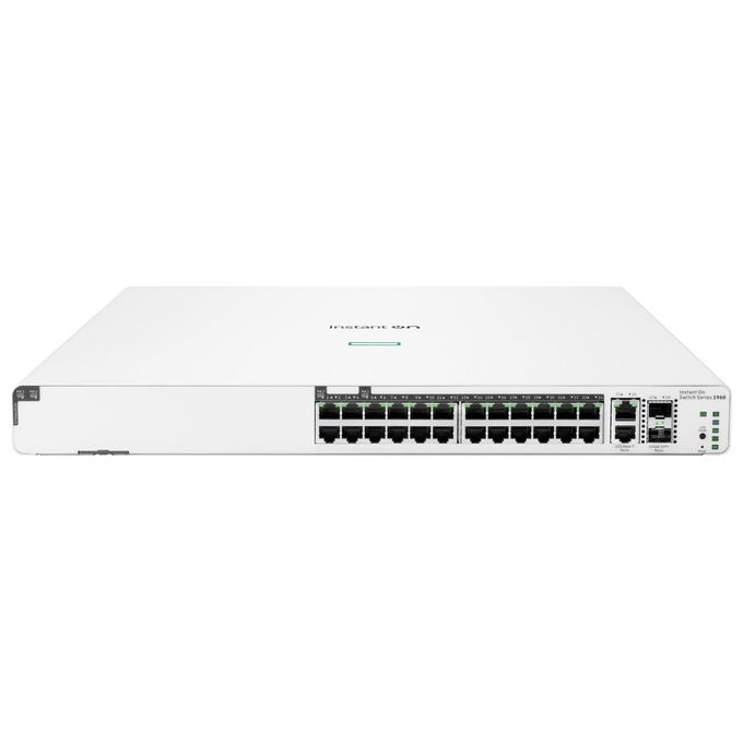 HPE JL807A Aruba Instant On 1960 Switch Gestito L2 24 porte Gigabit PoE 370W 2XGT 2SFP+ 128 Gbit-s colore Bianco