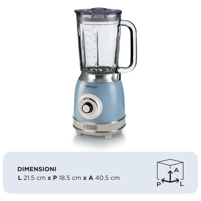 Ariete 583 Vintage Frullatore da tavolo Tazza in Vetro 1,5 L 4 Lame Acciaio Inox 4 Velocita' Pulse 1000 W colore Celeste
