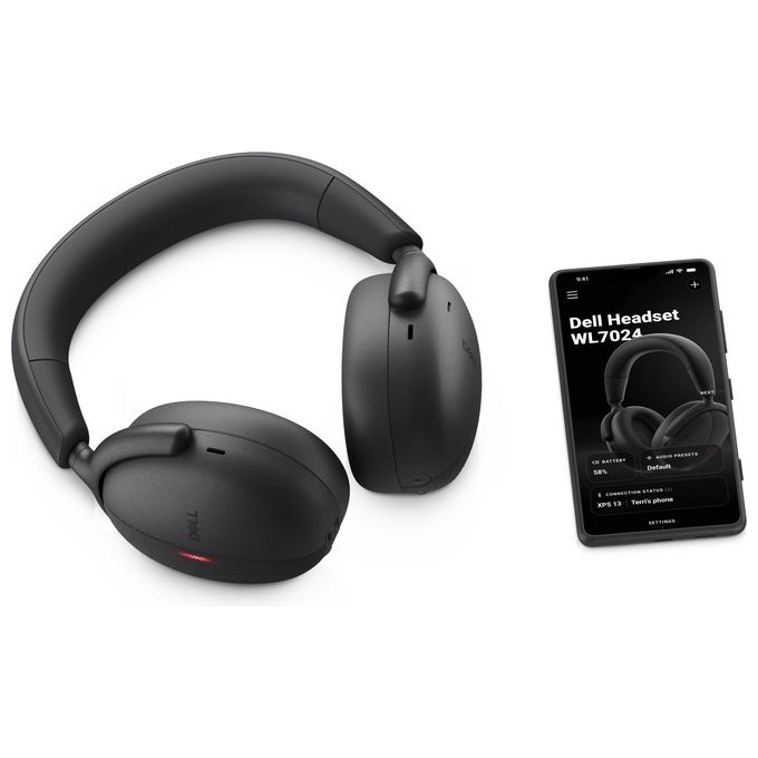 DELL WL7024 Cuffie senza fili con ANC Pro Premium Auricolare Bluetooth 5.3 30 m 7 microfoni 80 h batteria colore Nero