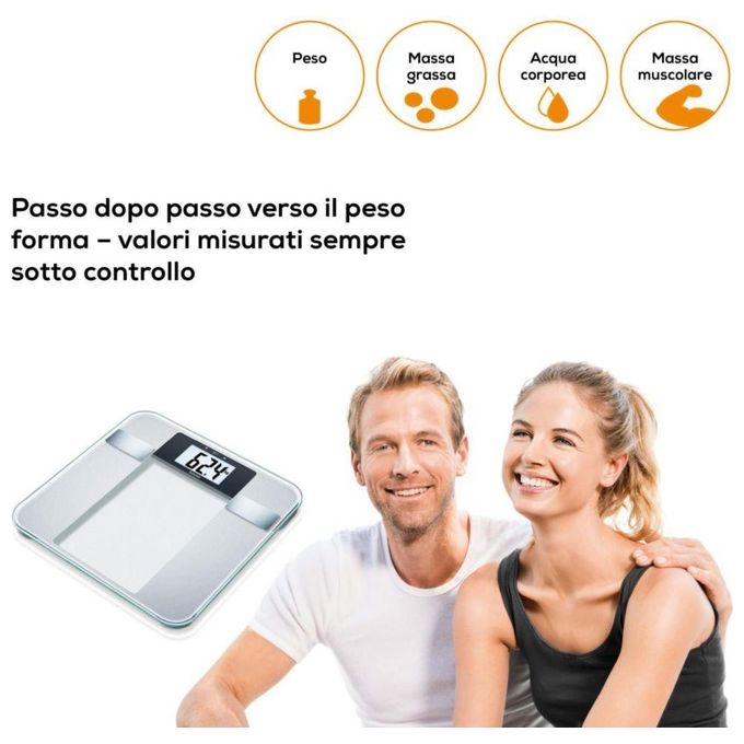Beurer BG 13 Bilancia Diagnostica in Vetro Portata 150 Kg Inox