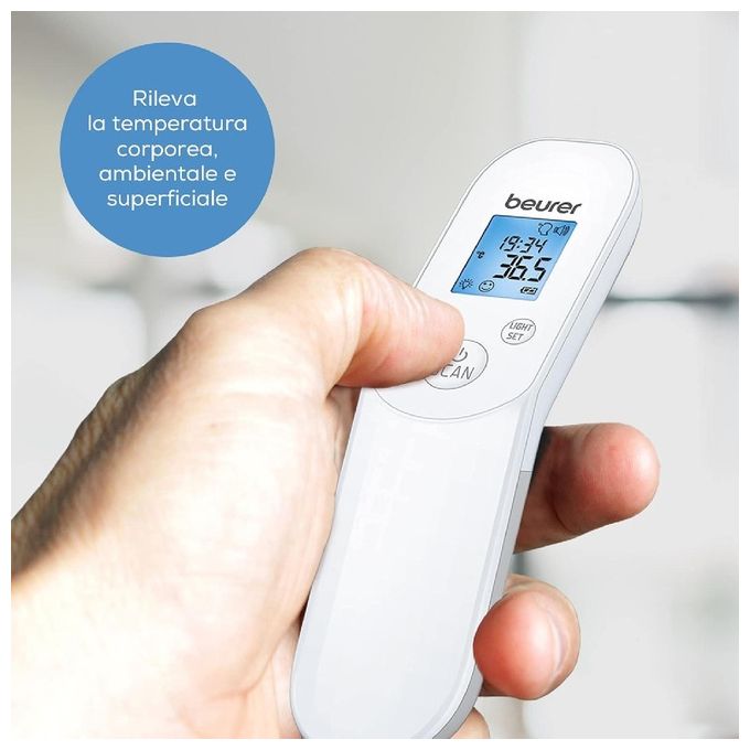 Beurer FT85 Termometro a Infrarossi senza Contatto Temperatura Corporea Ambientale Display LCD 60 Memorie colore Bianco