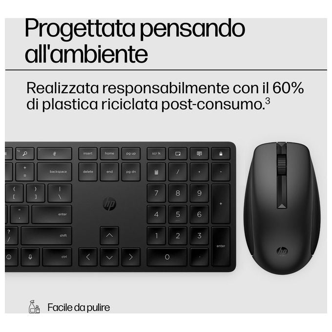 HP 4R013AA Combo tastiera e mouse wireless 650 Full-size 100% Wireless 2.4 GHz 4000 DPI tasti programmabili colore Nero