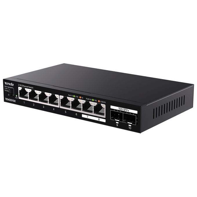 Tenda TEM2010X Switch Non Gestito Desktop 8 Porte 2.5G Ethernet 2 Slot SFP+ 10G 80 Gbps colore Nero