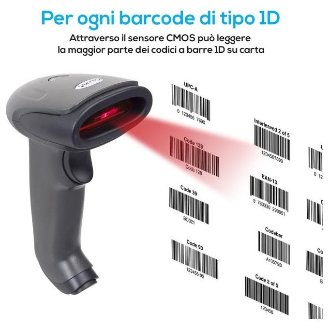 Vultech BC-06WBT Lettore Barcode Scanner Laser 1D Wireless 2.4 GHz Bluetooth 4.0 IP54 Autonomia 30 ore