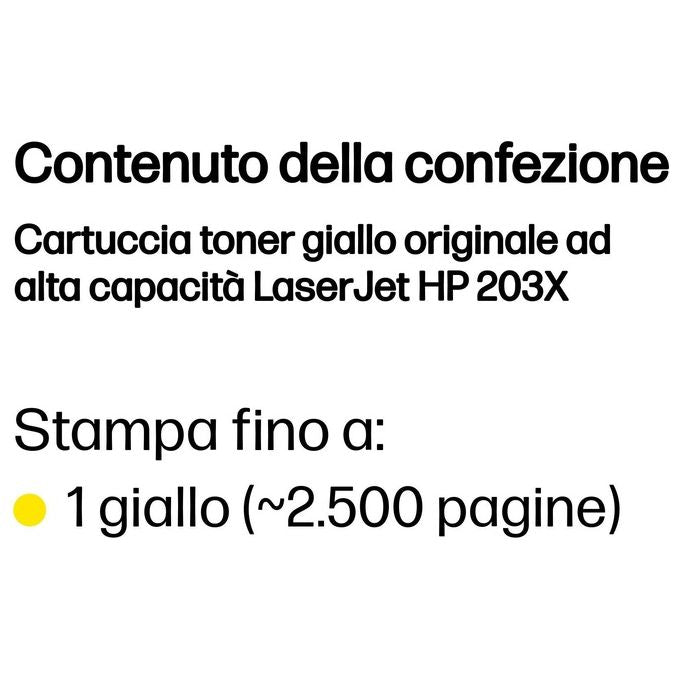HP CF542X 203X Toner Originale Alta Capacita' 2500 Pagine per Color LaserJet Pro M254 MFP M280 MFP M281 colore Giallo