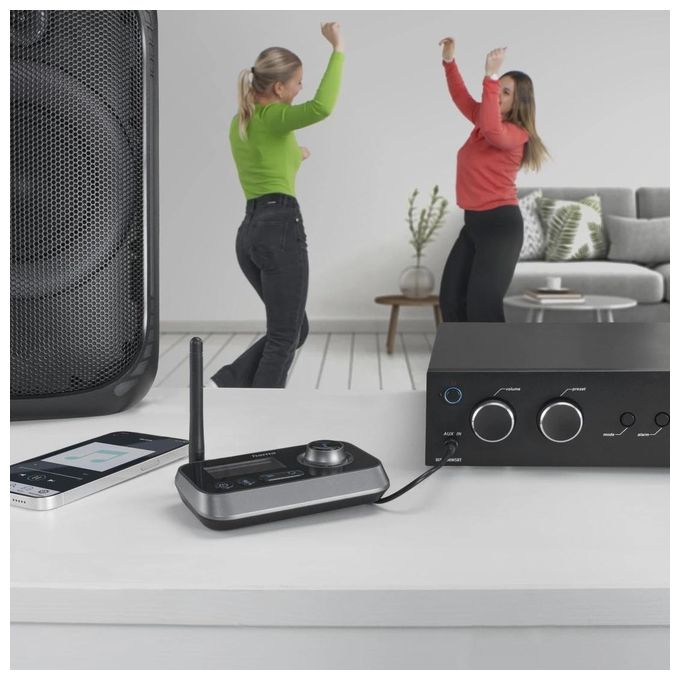 Hama 00205322 Link.it Duo Adattatore Bluetooth Trasmettitore e Ricevitore 2 in 1 Bluetooth 5.2 aptX Low Latency Portata 10 m colore Nero