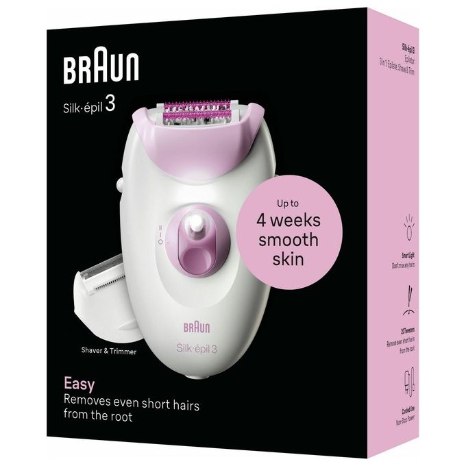 Braun SE3-031 Silk-Epil 3 Epilatore Elettrico Donna con Cavo 20 Pinzette SoftLift SmartLight Testina Rasoio colore Rosa