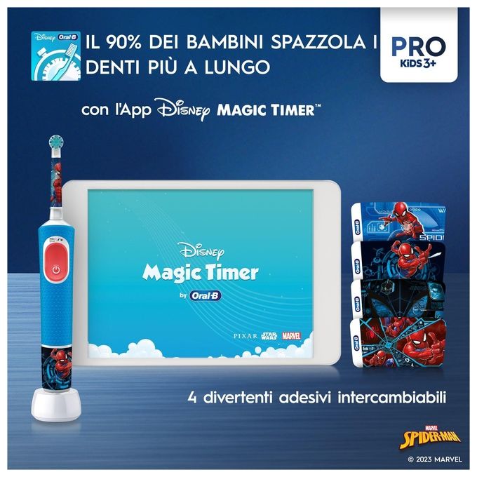 Braun Oral-B Vitality Pro Kids Spiderman Bambino Spazzolino Rotante-Oscillante Blu-Rosso