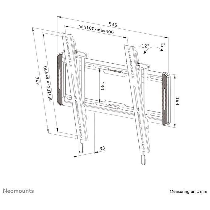 Neomounts 12597258000 WL35-550BL14 Supporto TV a parete Inclinabile fino a 12° VESA 100x100 400x400 mm colore Nero
