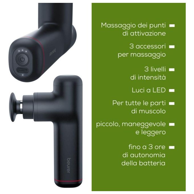 Beurer MG 79 Sensitive Massaggiatore a Pistola 3 livelli intensita' 3 accessori autonomia 3h