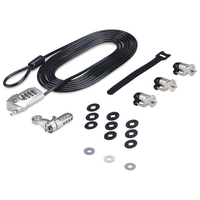 StarTech.com 3M4-DESK-LOCKING-KIT Kit di Sicurezza per Laptop e Periferiche Cavo in Acciaio 3m Serratura a Combinazione 4 Cifre Testine Semipermanenti e Rimovibili colore Nero Argento