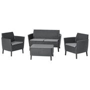 Keter 253220 Salemo Salottino da Esterno 4 Posti Divano 2 Poltrone Tavolino Polipropilene Effetto Rattan colore Grafite