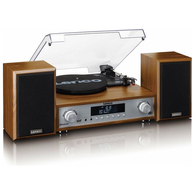 Lenco MC-160WD Sistema Hi-Fi All-in-One Giradischi Cinghia Radio DAB+ FM Bluetooth 5.0 10W USB AUX colore Legno