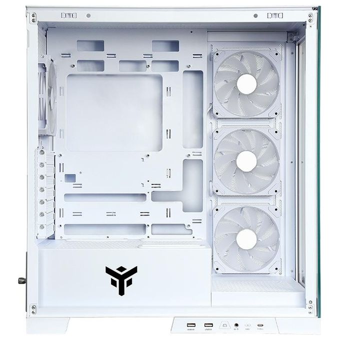 Itek ITGCASB45W SHOWBUI PC Case Gaming Tower ATX 4x 120mm Ventole ARGB Infinity Mirror 2x USB 3.0 Type-C Vetro Temperato colore Bianco