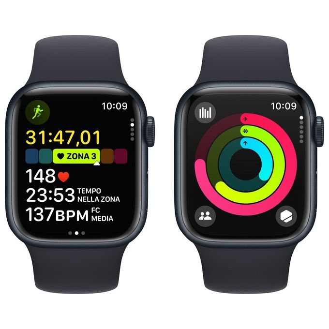 Apple MR8X3QL-A Watch Series 9 Smartwatch GPS 41mm Alluminio con Cinturino Sport M-L colore Mezzanotte