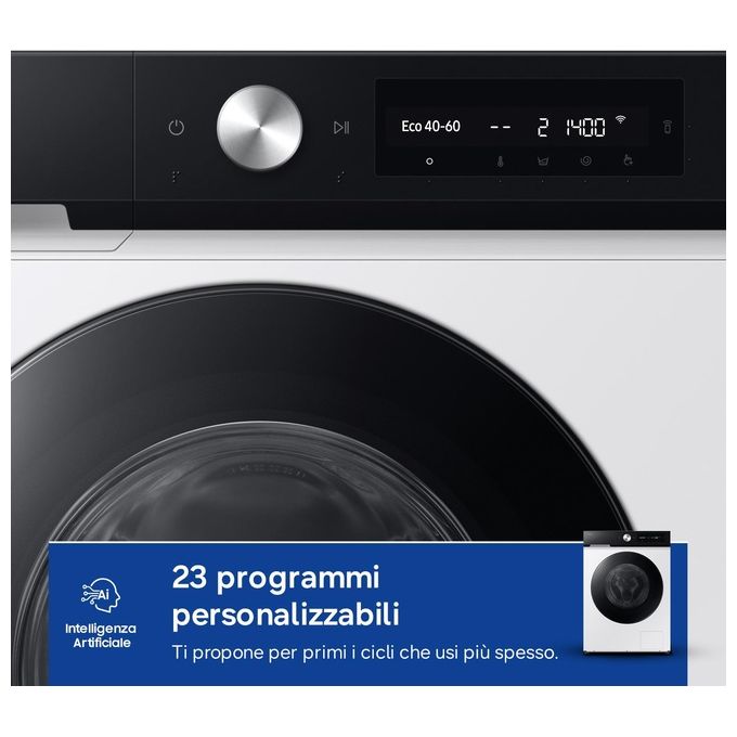 Samsung WW11DB7B94GEU3 BESPOKE AI Lavatrice Frontale 11 Kg 1400 rpm Classe A Ecodosatore Vapore Wi-Fi (85x60x60 cm) colore Bianco