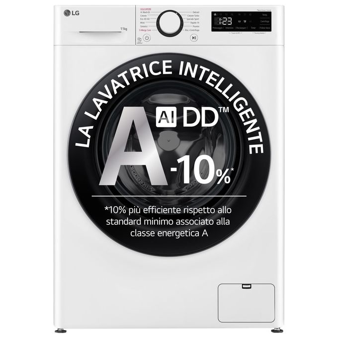 LG AI DD F4R3011NSWB Lavatrice Classe A -10% Carica Frontale Serie R3 Lavatrice 11kg 1400 giri AIWash Lavaggio a vapore Motore Direct Drive Smart Diagnosis Libera installazione Bianca