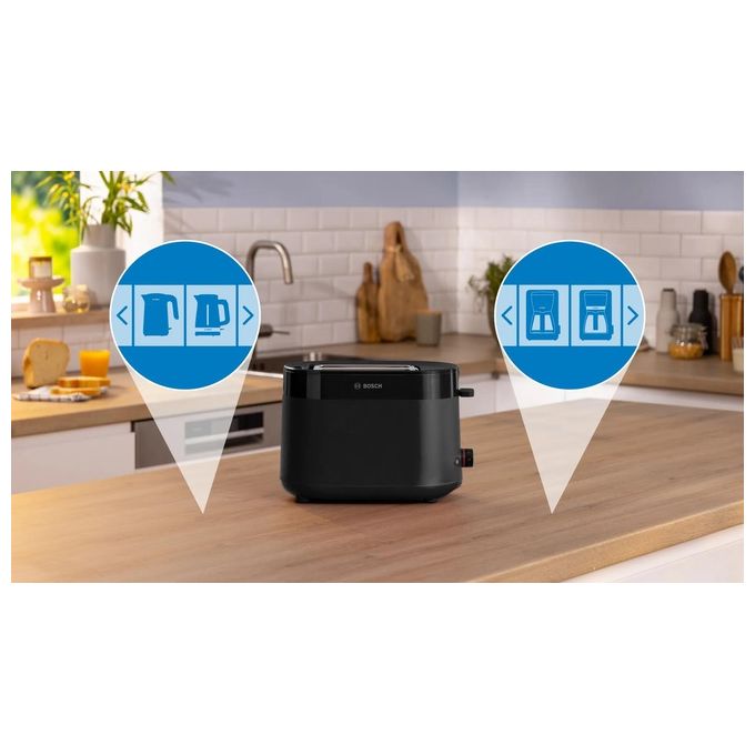 Bosch TAT2M123 MyMoment Tostapane 2 Fette 950 W Funzione Scongelamento e Riscaldamento Vassoio Raccoglibriciole Rimovibile colore Nero