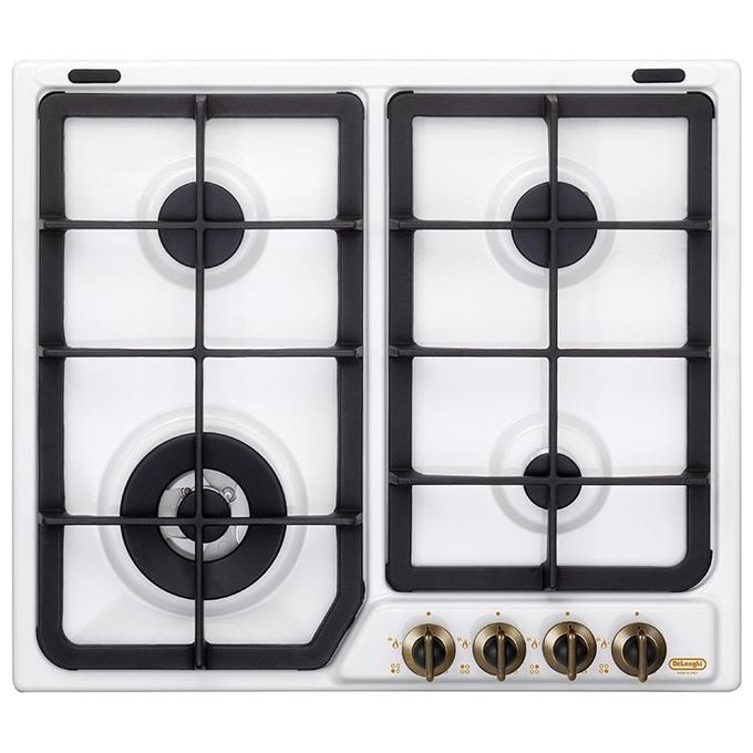 De'Longhi BF46PRO Piano cottura a gas 60 cm 4 fuochi bruciatore doppia corona griglie in ghisa valvola sicurezza colore Bianco
