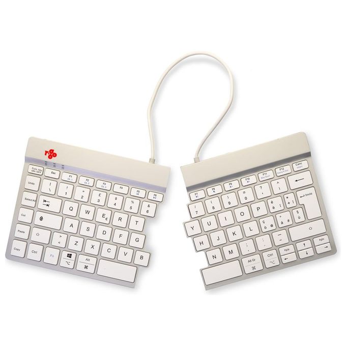 R-Go Tools RGOSBITWLWH Tastiera ergonomica split Bluetooth QWERTY italiano 60 tasti meccanismo a forbice software pausa integrato colore Bianco