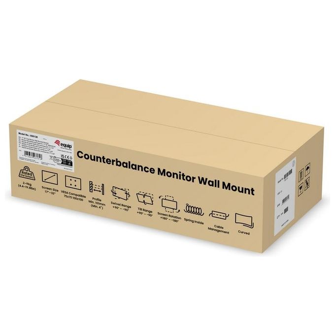 Equip 650138 Staffa a Parete per Doppio Monitor 17'' 32'' VESA 75x75 100x100 mm 18 Kg colore Nero