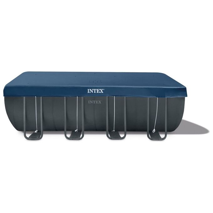 Intex 26356GN Piscina Fuori Terra XTR Frame Rettangolare Pompa Filtro 5700 L-h Scaletta Telo Base e Copertura 17203 L Acciaio e PVC Grigio 549x274x132 cm
