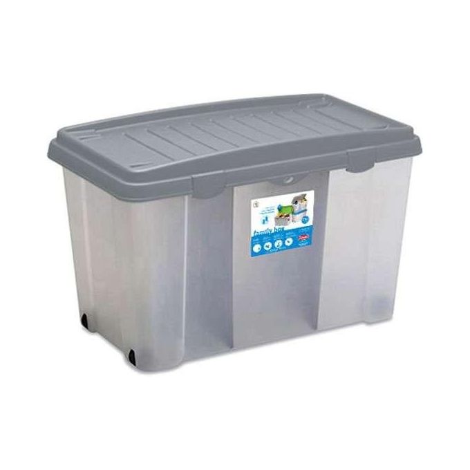 Stefanplast Contenitore Family box con Ruote e Coperchio Silver. Completo di 2 Divisori Rimovibili