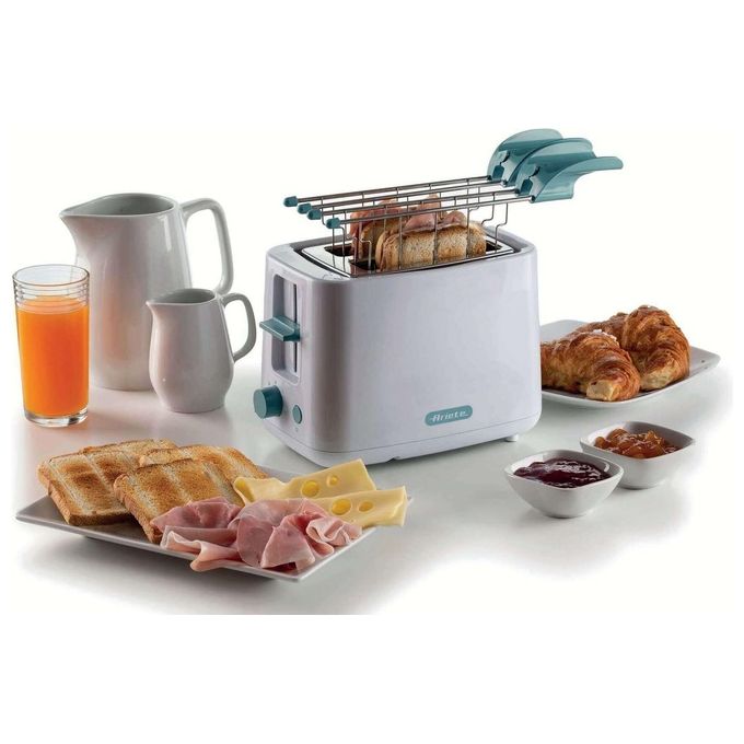 Ariete 157 Tostapane Breakfast 760W 2 Fette Pinze in Acciaio Inox 7 Livelli di Doratura Pulsante Stop Tocco Freddo Bianco