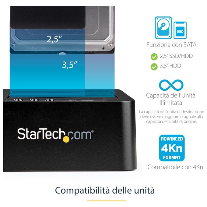 StarTech Duplicatore Disco Rigido 2 Alloggiamenti per 2.5'' e 3.5'' Sata Ssd-Hdds